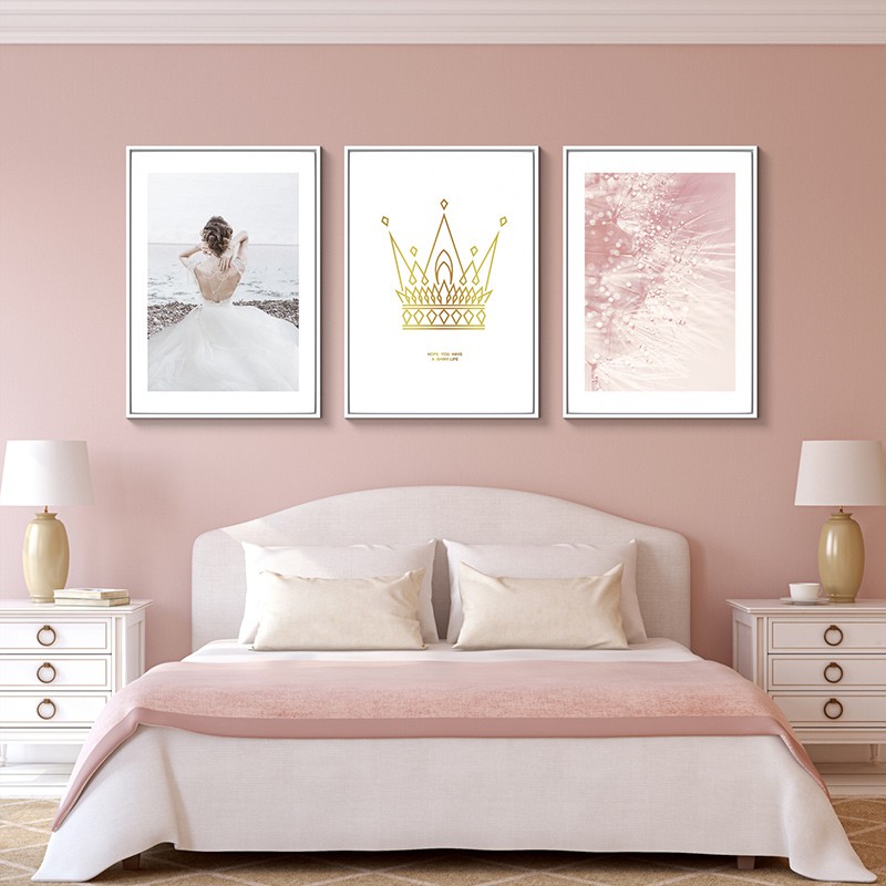 Crown Girl Bedroom Decoration Painting Simple Modern Sofa Background Wall Ins Girl Heart Pink Bedside Wall Painting