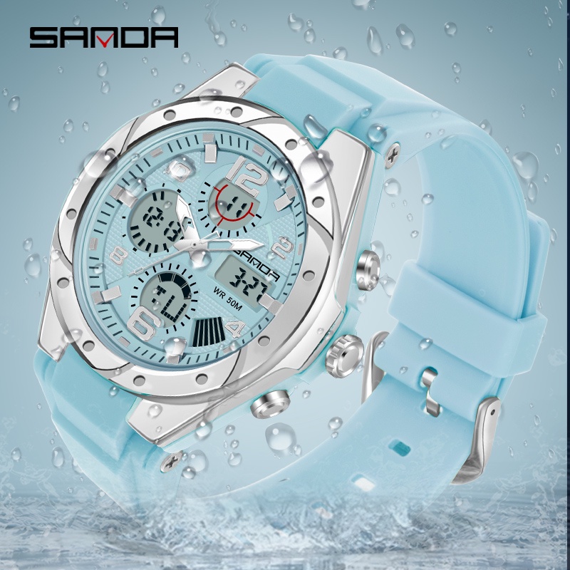 Sanda Women Watch Waterproof Military Quartz LED Multi-function Luxury Fashion Women Watch 6062