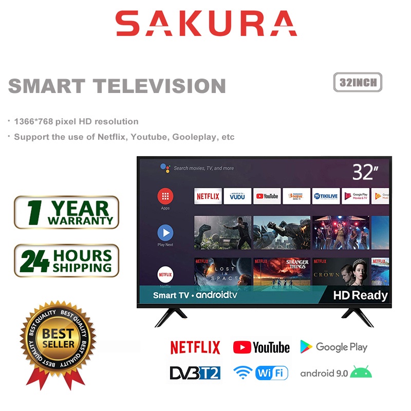 Sakura Smart TV LED TV with Android TV/WiFi/YouTube/MyTV/ Netflix /DVB-T2 (32")