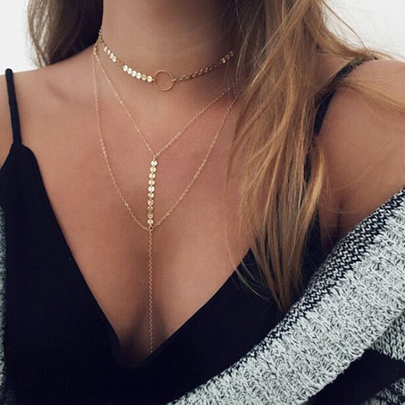 1pcs Fashion Multilayer Statement Alloy Chain Pendant Choker Necklace Jewelry