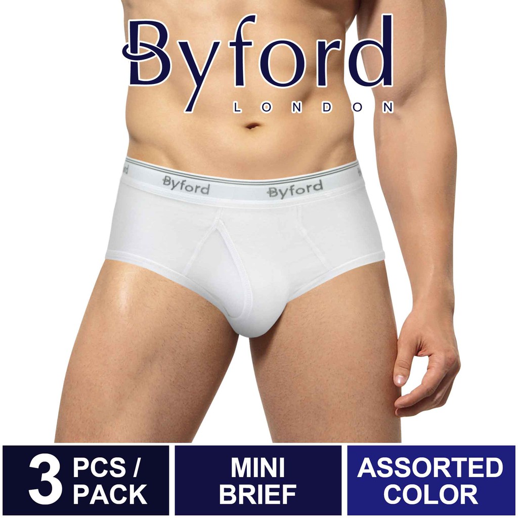 (3 Pcs) Byford Men Brief 100% Cotton Men Underwear Assorted Colours - BUD305M