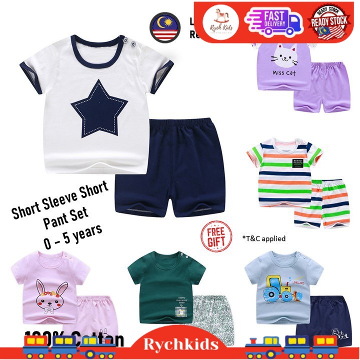 Baju Bayi Baby Clothing Infant Kid Anak Lelaki Perempuan Boy Girl Set Seluar Pendek Lengan Pendek Short Sleeve