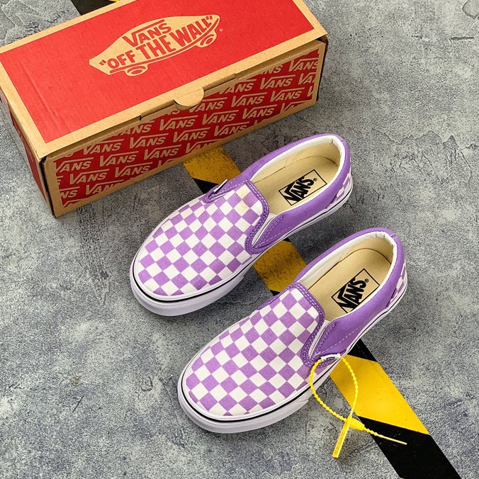 vans slip on purple checkerboard