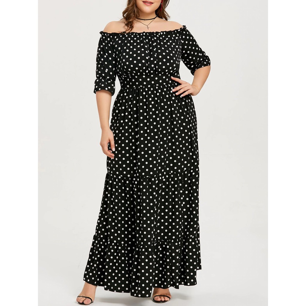 plus size polka dot long dresses