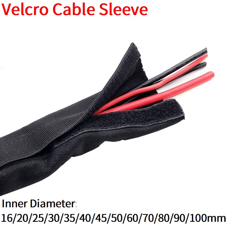 Cable Sleeve With Velcro Tape PET Braided 16mm 100mm Open Nylon Flexible Wires Sock Harness