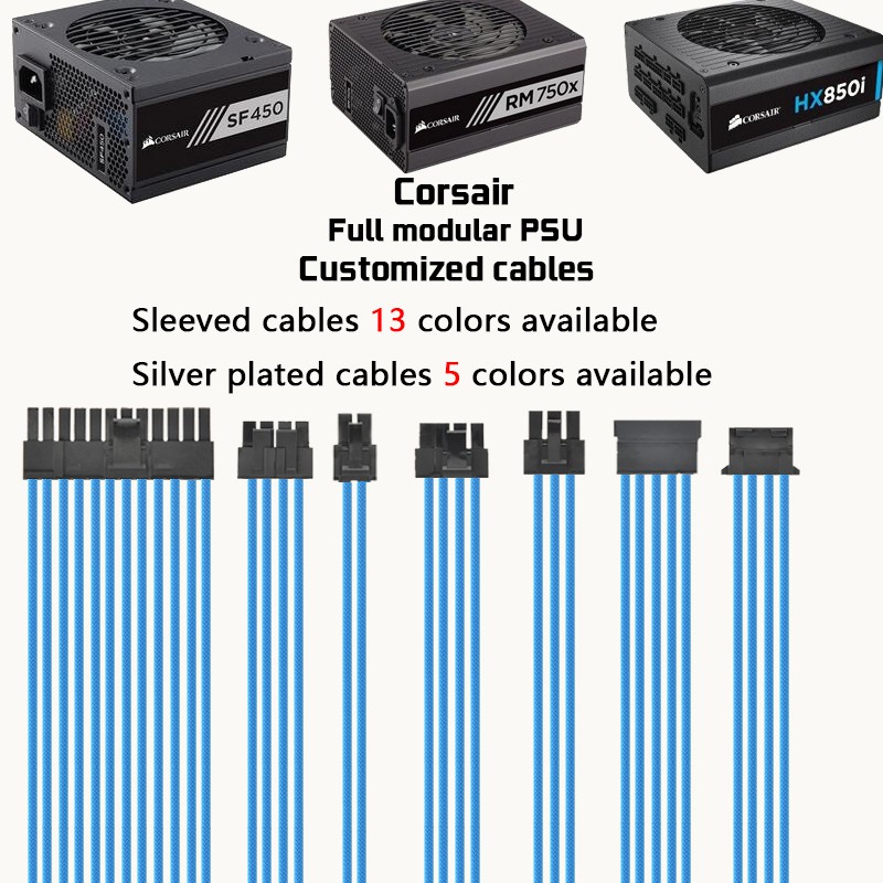 customized corsair full modular psu cables sleeved silver plated cables MOD Shopee Malaysia