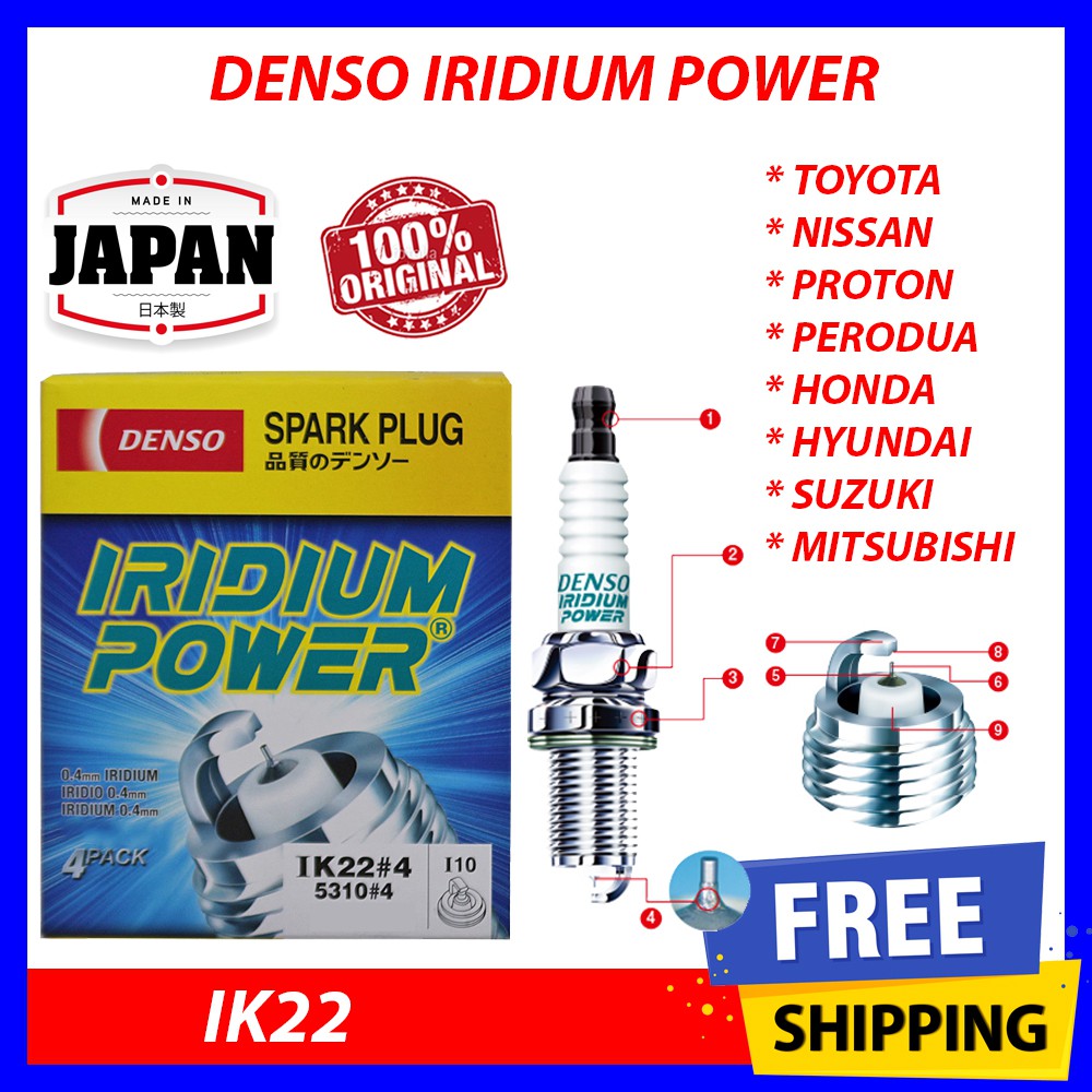 100 Original Ik22 Denso Iridium Power Spark Plug Ik22 5310 4pcs Toyota Nissan Proton Perodua Honda Shopee Malaysia