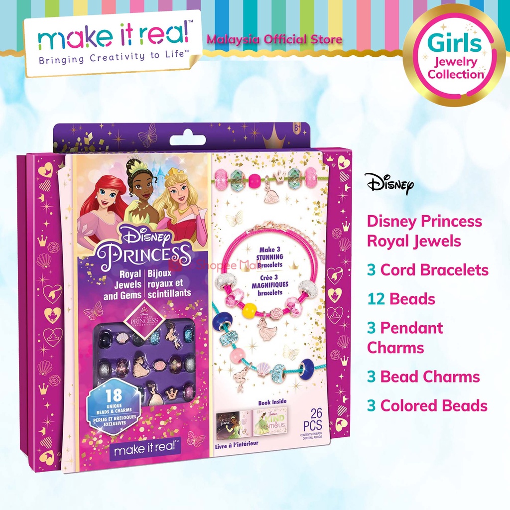 Make It Real Disney Princess Royal Jewels & Gems Bead Bracelets Girls Friendship Charm Bracelet Kit Beads 4210