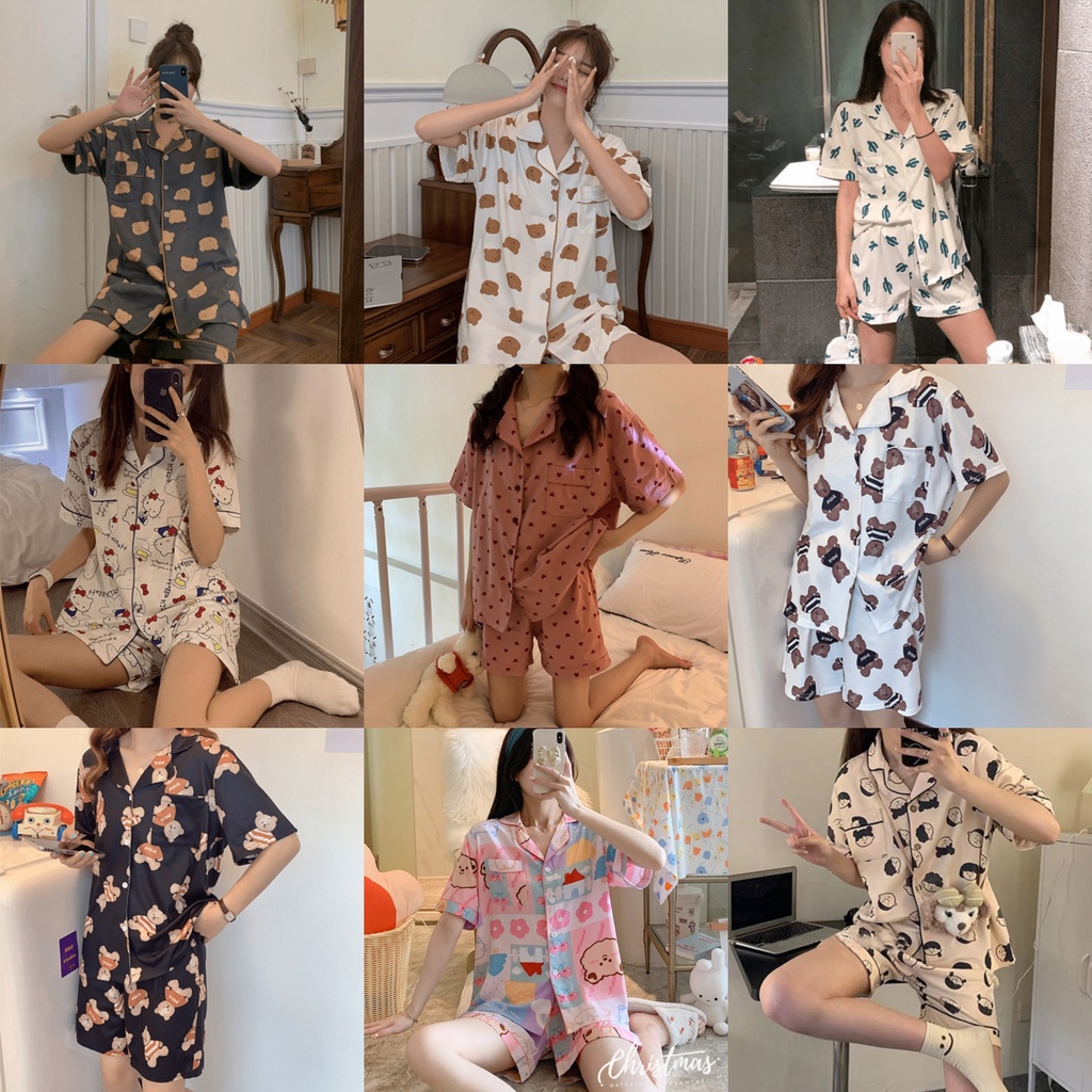[READY STOCK] Cute Cartoon Cotton Pajamas Pyjamas Soft Fabric Comfortable Casual Loose Sleepwear Nightwear Baju Tidur P3