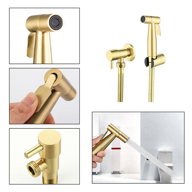 Hand Held Bidet Sprayer Antique Brushed Gold Douche Kit Stainless Steel