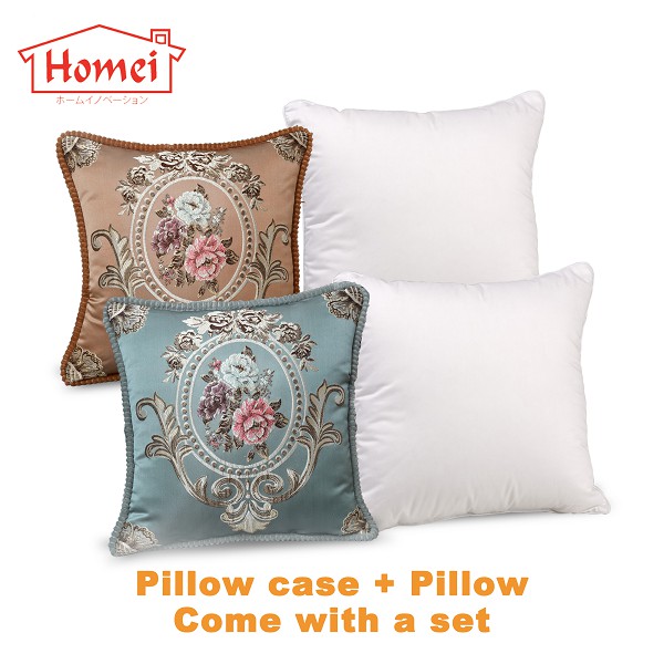 throw pillow Set of 2 Velvet Embroidered Linen Square Pillow Cushion & Pillow with Inserts bantal sofa dgn kain高级沙发枕头含芯