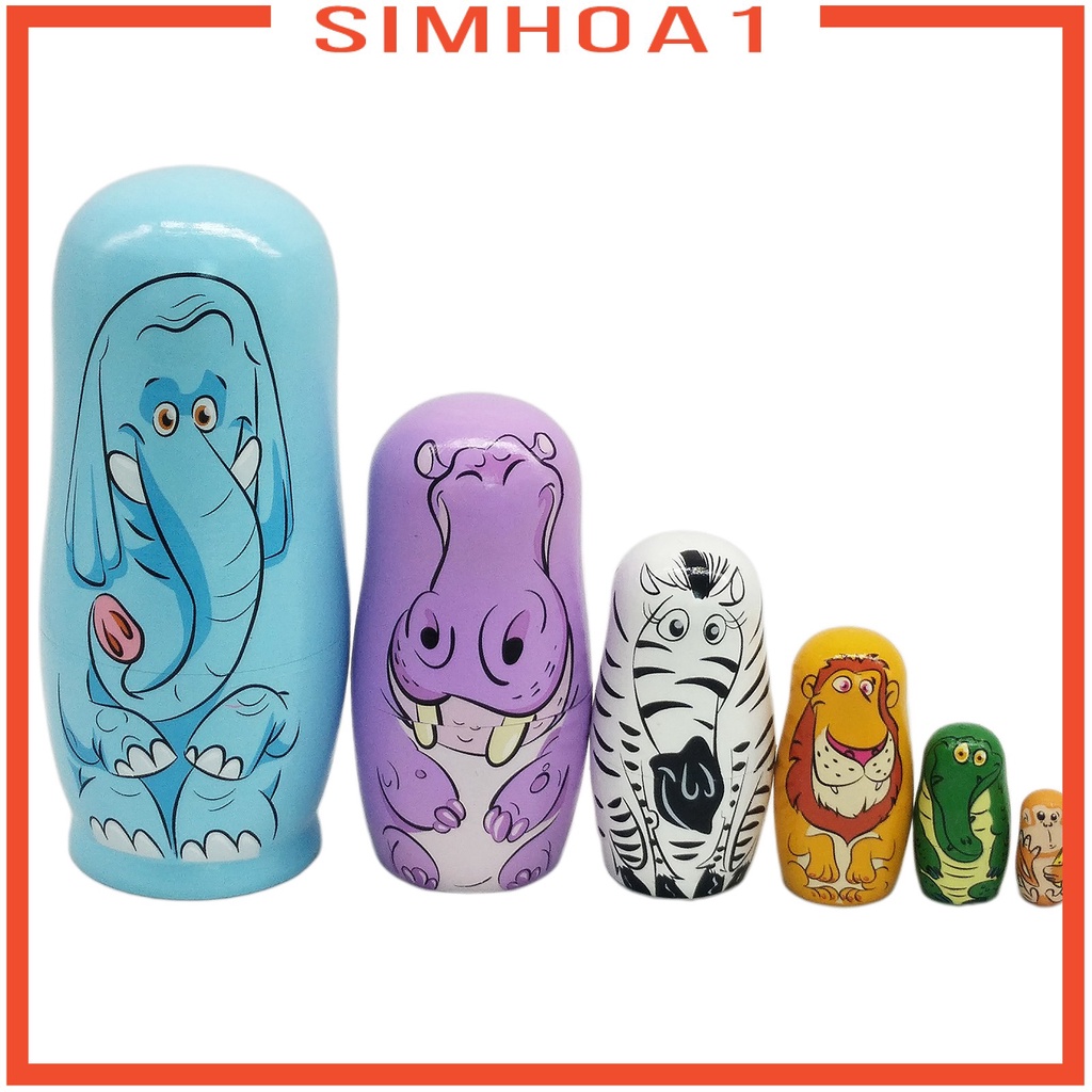 [simhoabeMY] 6 Pcs Cartoon Animal Matryoshka Russian Nesting Dolls Matrioska Wooden