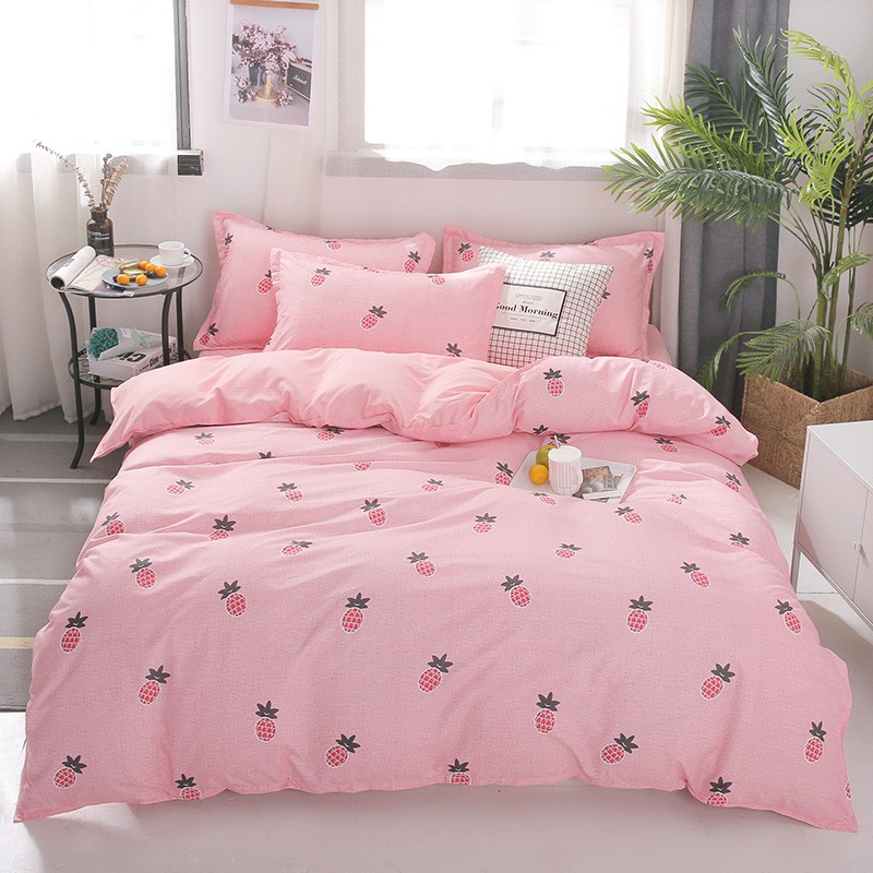 Gdmm 4 In 1 Pink Pineapple Bedding Set Duvet Cover Flat Sheet