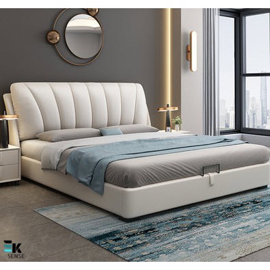 Modern Simple Leather Soft Headboard Double Bed with Storage Queen King ...