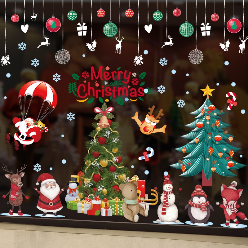 Christmas Decorations Glass Door Window Scene Decorate New Wall Stickers Laorenshu Snowrccx