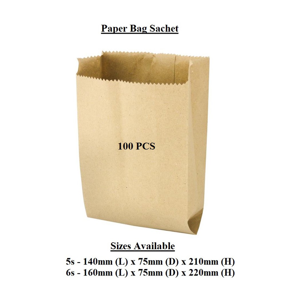 Download Kraft Brown Paper Bag Sachet/ Food Wrapprer Paper Bag/ Paper Bag / beg kertas 5s/ 6s (+/- 100pcs ...