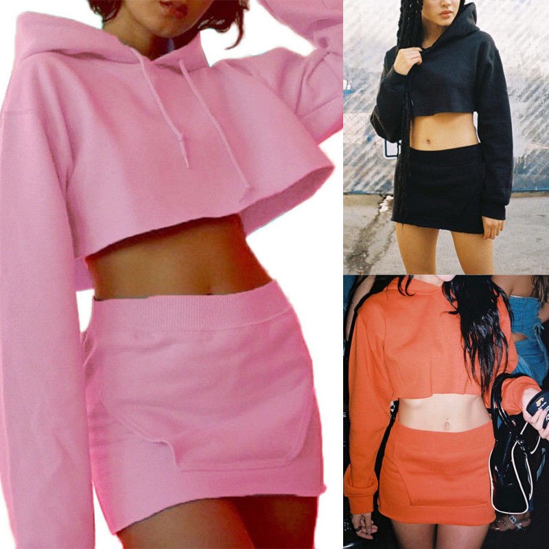 crop hoodie and skirt