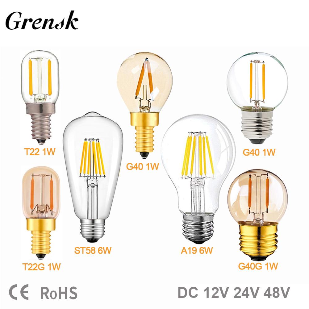 LED Lamp E27 12V 24V Light Bulb A19 ST58 6W E27 Led Daylight White T22