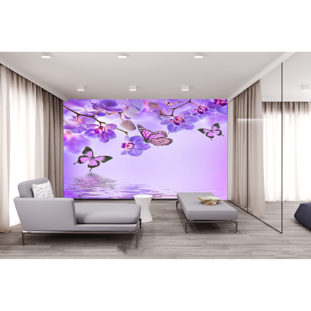 3d Purple Flower Floral Butterfly Self Adhesive Living Room Wallpaper Wall Mural Shopee Malaysia,Wooden Modern Wall Showcase Designs For Living Room With Glass