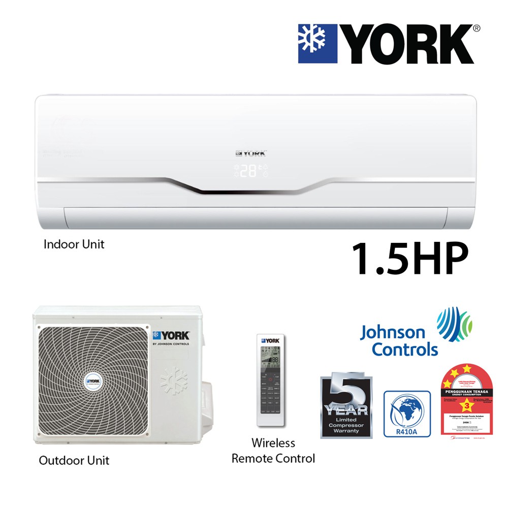 YORK 1.5HP YWM3F15DAS-W R410 NON-INVERTER DELUXE WALL MOUNTED | Shopee ...