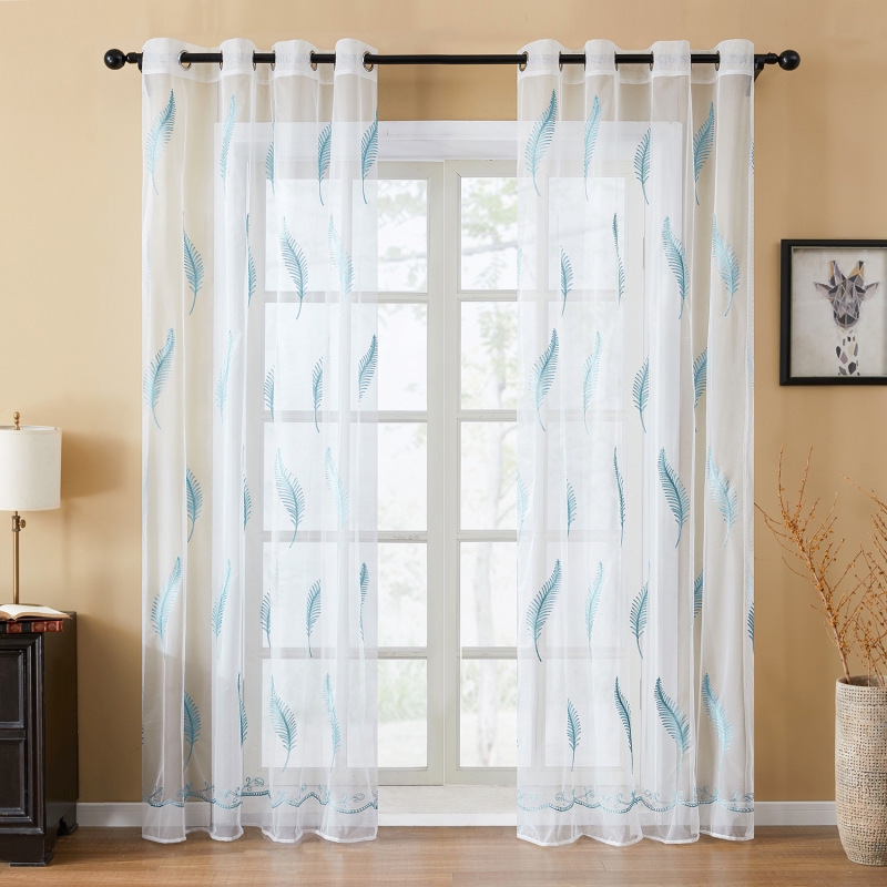 Topfine Luxury Feather Embroidered Voile Sheer Curtains Tulle Decorative Net Curtains For Living Room