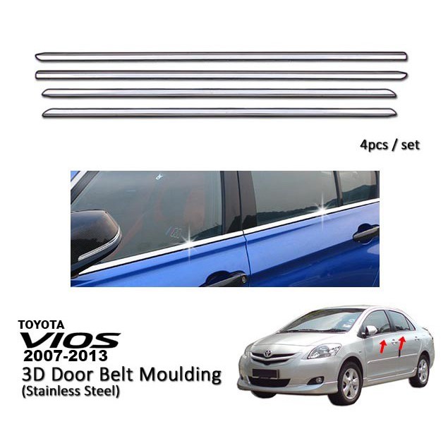 TOYOTA VIOS 20072013 CHROME Door Belt Moulding / Window Trim Lining
