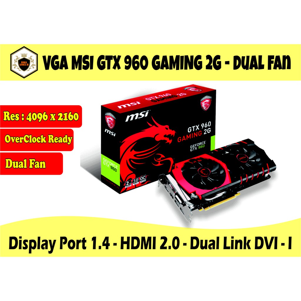 Vga Msi Nvidia Geforce Gtx 960 Gaming 2g 2 Gb Gddr5 128 Bit 1x8 Power Pin Second Shopee Malaysia