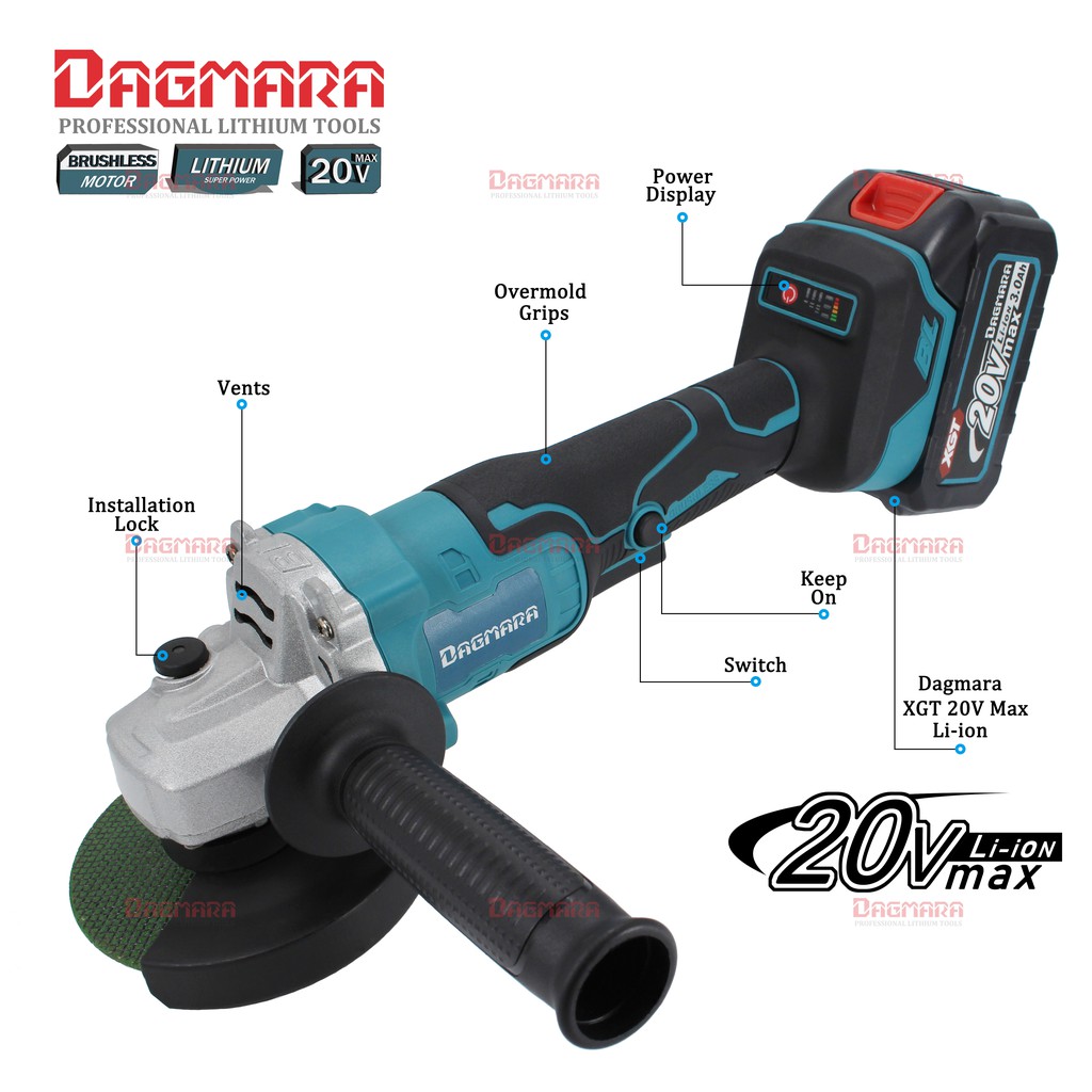 VonHaus 20V MAX Cordless 4 1/2 Angle Grinder Set with 1x Cutting Disc Includes 4.0Ah Lithium-ion Battery Smart Charger and Power Tool Bag 1x Diamond Tipped Disc and Adjustable Auxiliary Handle 