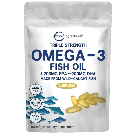 Triple Strength Omega 3 Fish Oil Supplements, Fish Oil Burpless Enteric ...