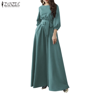 Image of ZANZEA Women Solid Color With Belted Side Pockets Causal Maxi Dress