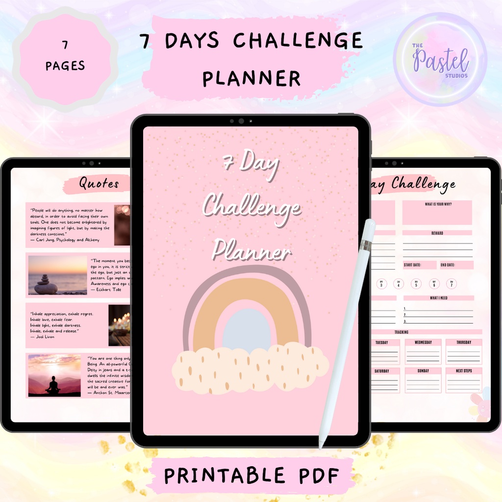 [SET I] Digital Planner 7 Days Challenge Planner (Undated) [Printable PDF] Simple Pink Theme for Ipad / Tab / Print