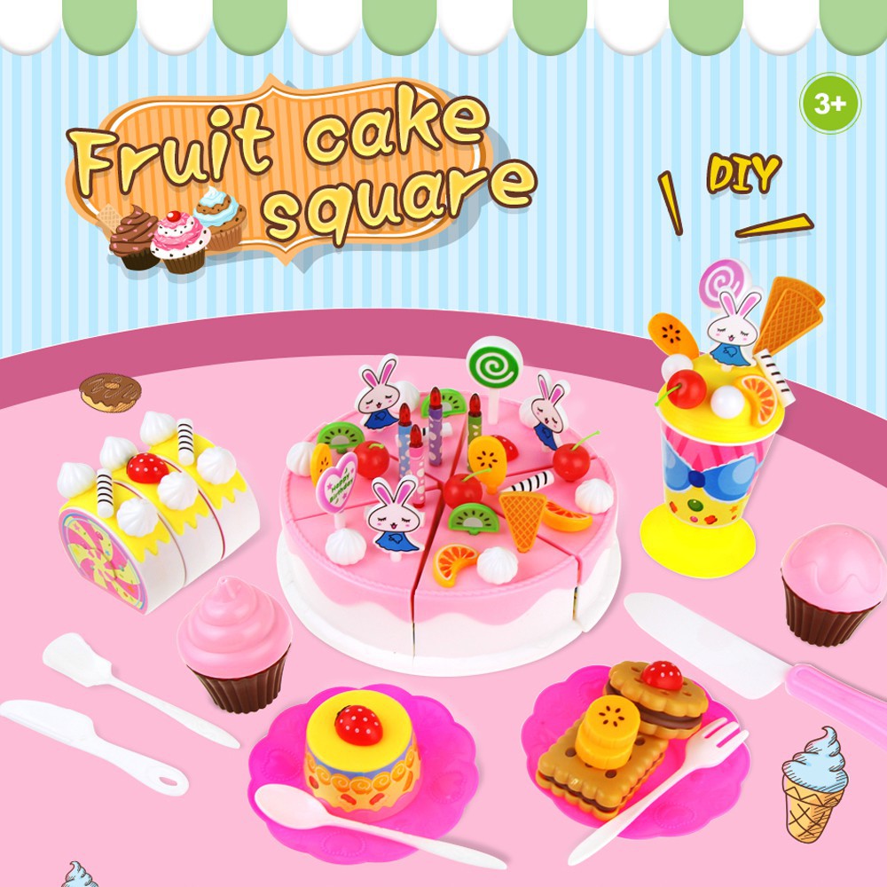 🔥READY STOCK🔥 70 Pcs/set DIY Fruitcake Cookware Birthday Cake Cutting Children Play House