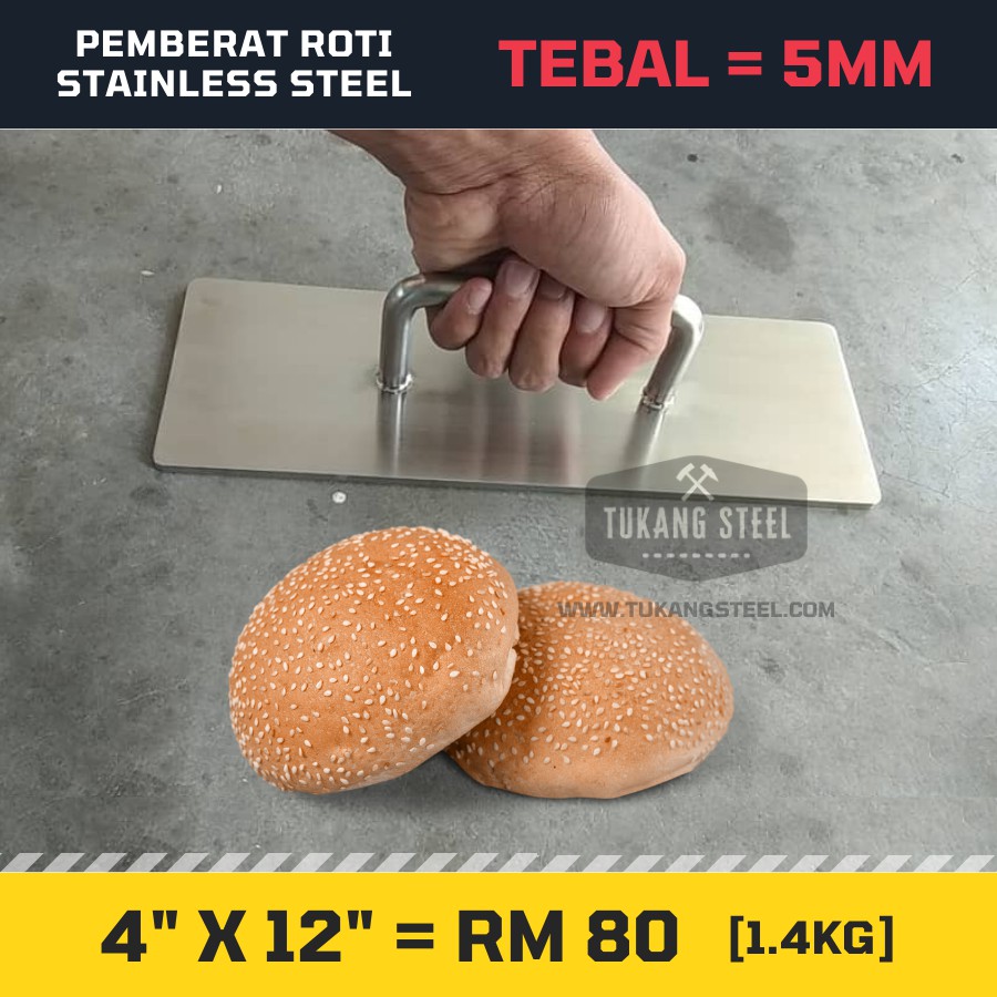 Pemberat Roti Burger - Kitchen Stainless Steel Bacon Steak Meat Press Grill BBQ Cooking 1.2kg Weight