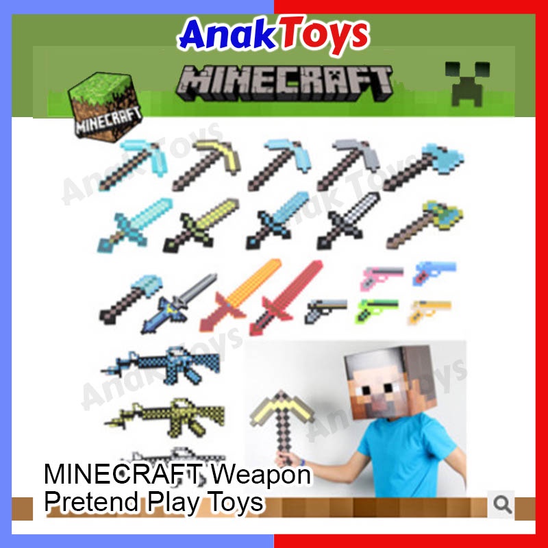 BIG Minecraft Game Merchandise EVA Foam Sword Pickaxe Gun Weapon Toys 大号Minecraft游戏周边玩具EVA泡沫剑镐枪武器玩具 A006