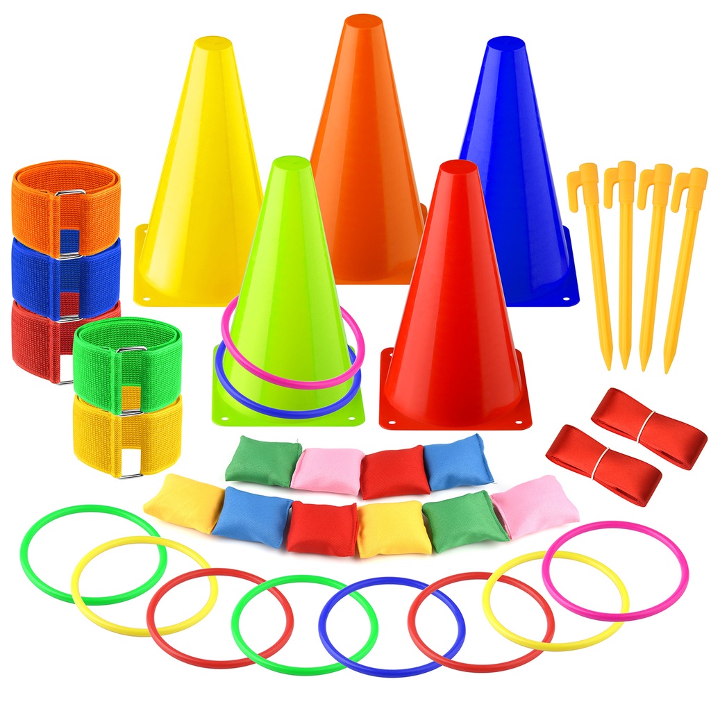 KUUQA 6 in 1 Sports Party Games Set Soft Traffic Cone Bean Bags Ring Toss  Legged Race for Indoor Outdoor Family Game | Shopee Malaysia
