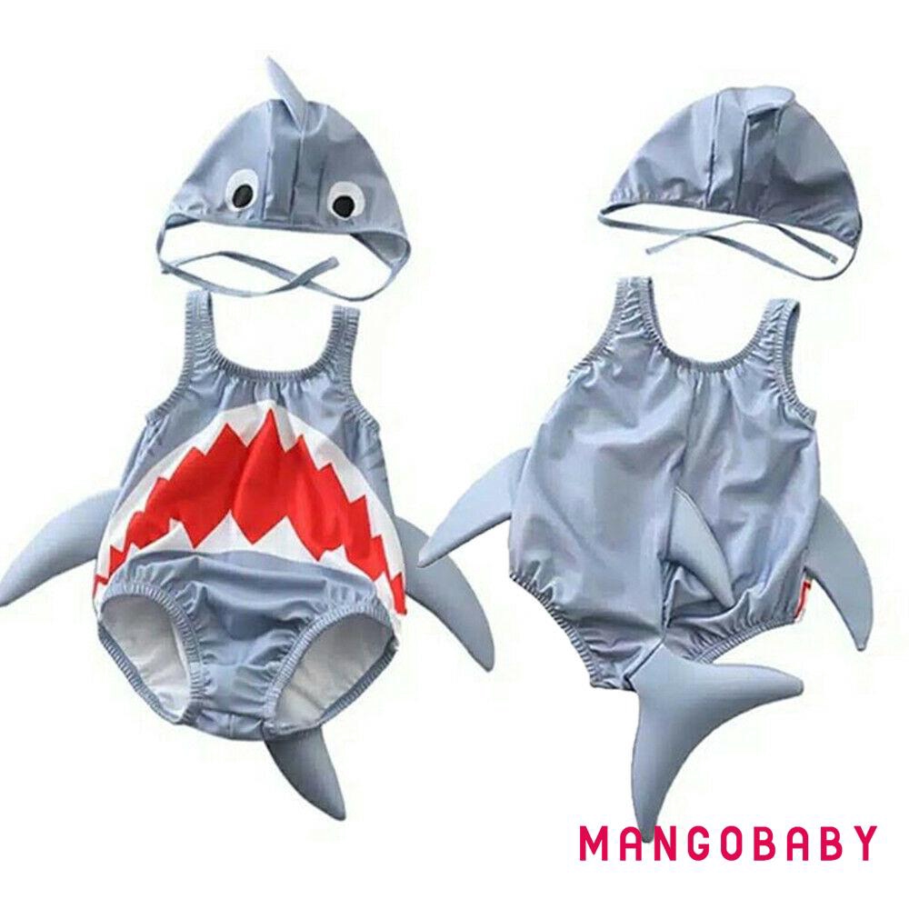 ☞MG-2PCS Toddler Baby Girl Boy Swimwear Shark Costume Swimsuit Bikini Set