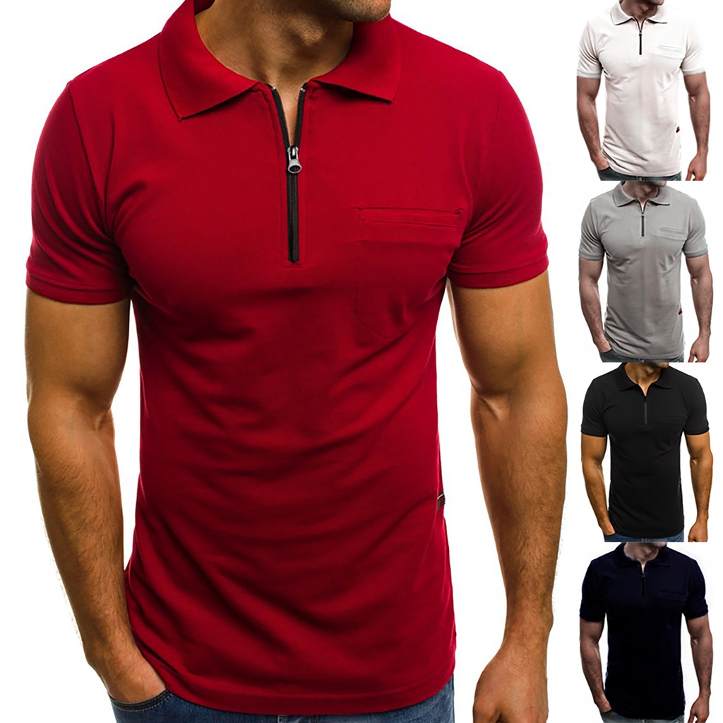 Polo T Shirt Men Baju Lelaki Fitness Slim Lapel Neck Solid Gym Muscle ...