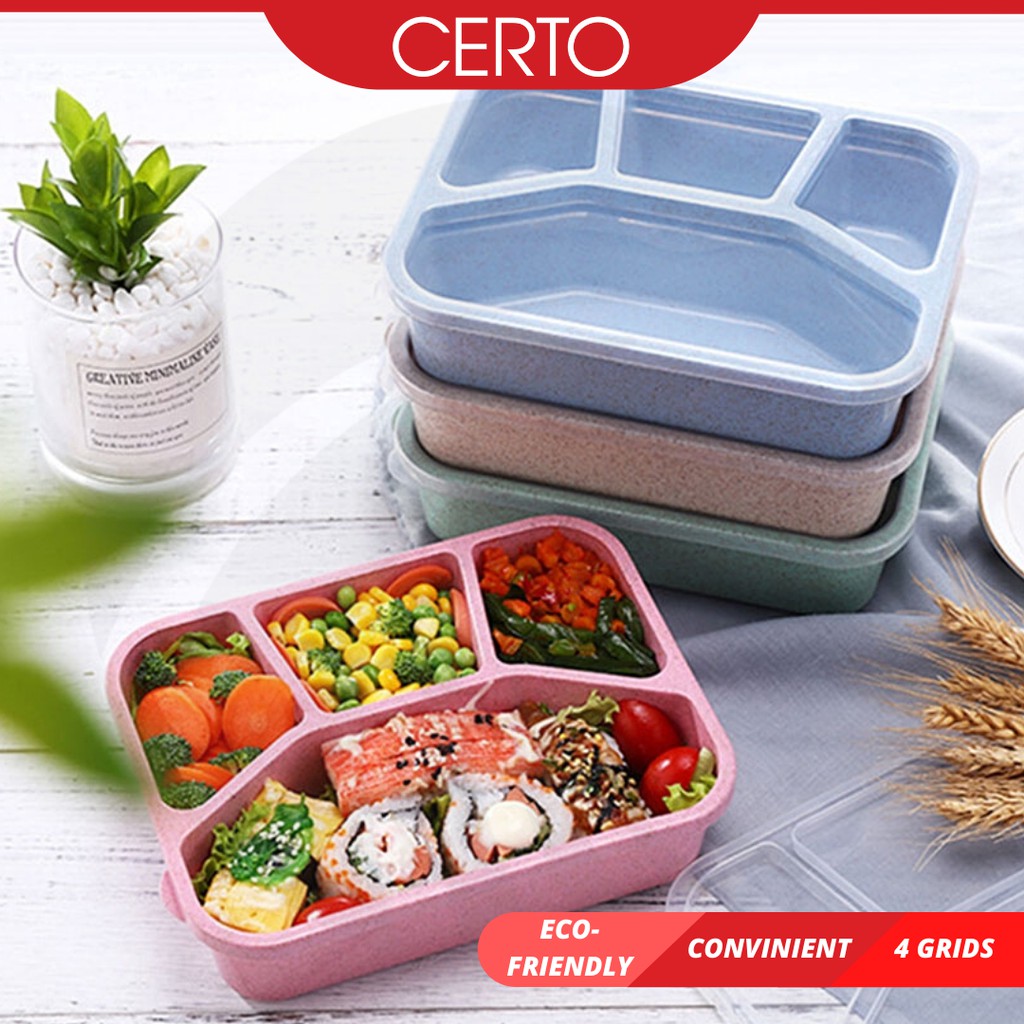CERTO Bekas Makanan Eco Wheat Straw Compartment Bento Lunch Box Kids ...