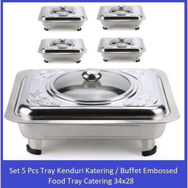 🔥HOT ITEM🔥 Set 5 Pcs Tray Kenduri Katering / Buffet Embossed Food Tray Catering 34x28