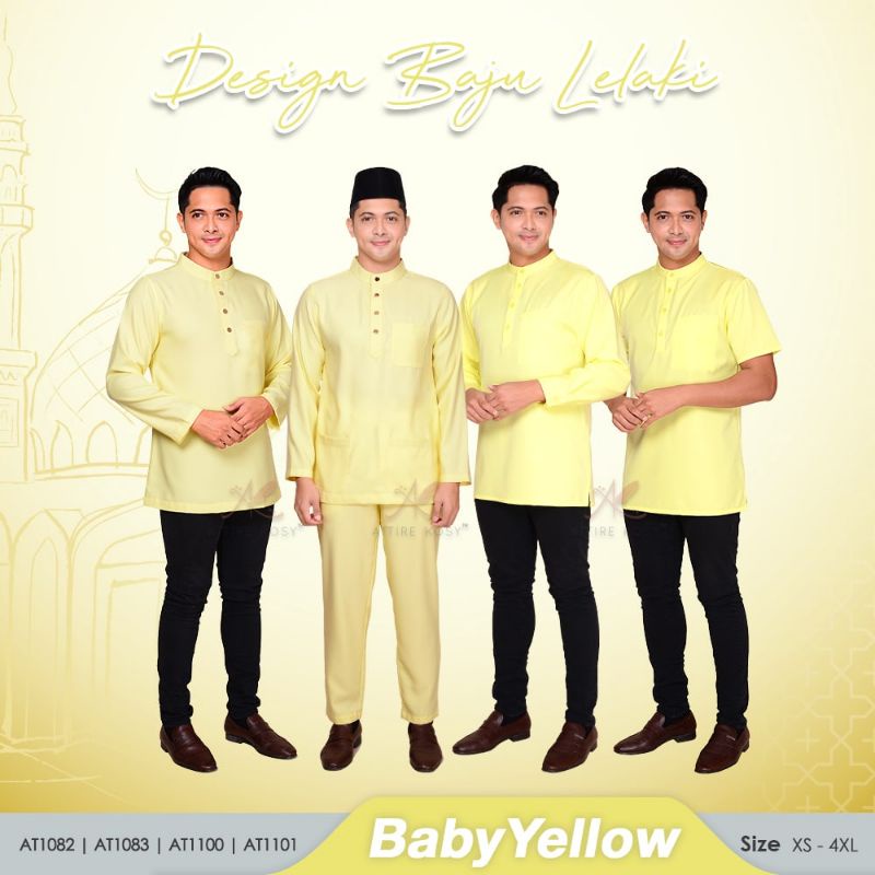 Baju Raya Color Baby Yellow, Kurta dan Baju Melayu Sedondon (Ready ...