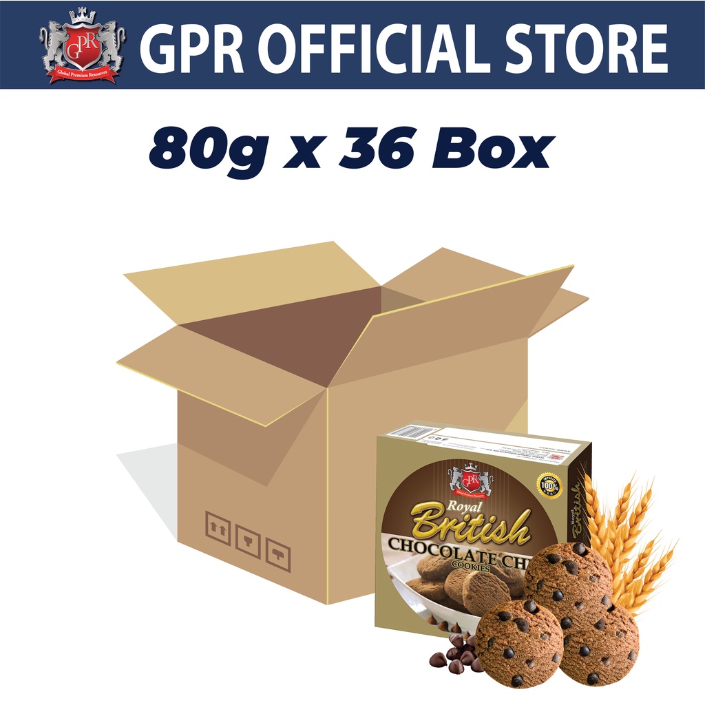 【Carton Deal】GPR Royal British Chocolate Chips Cookies 80g x 36box Biskut Biscuit Wedding Doorgift 002Ctn