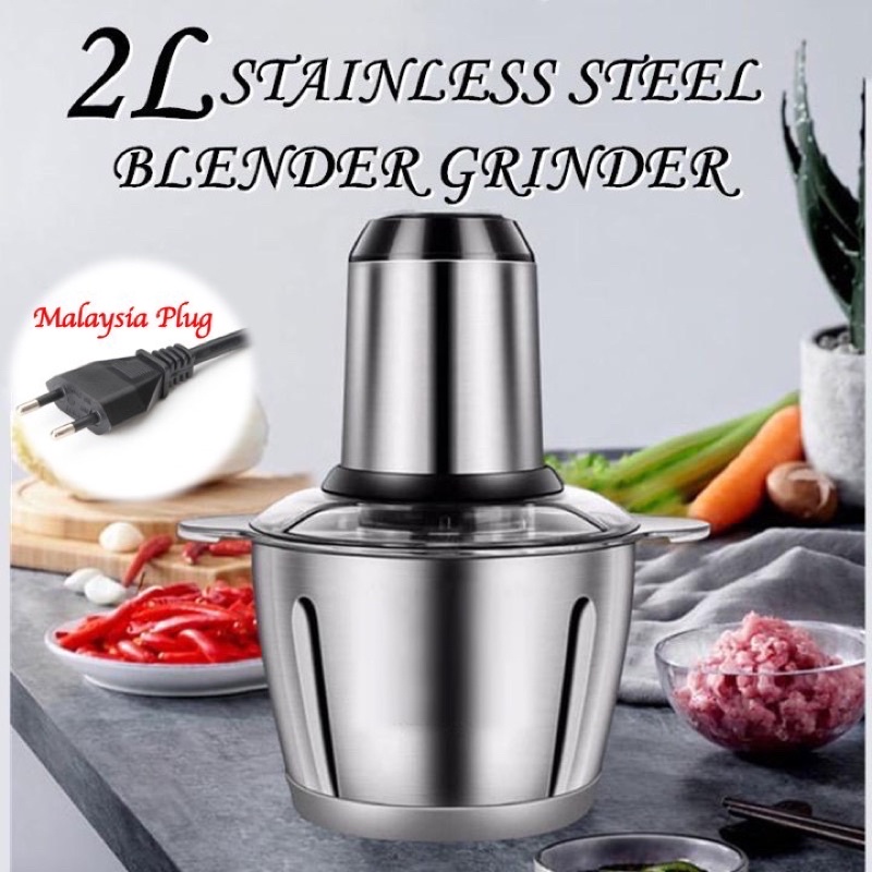 BP Stainless Steel Mixer & Blender Food Chopper Electric Meat Grinder Food Processor Pengisar Daging Sayur (2L)