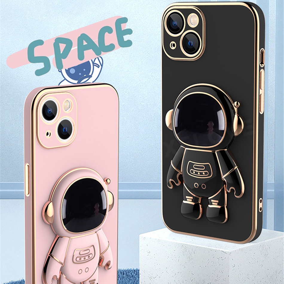 Luxury Astronaut Casing For iPhone 11 12 13 Pro Max 7 8 Plus X XS MAX XR 13 ProMax 7+ 8+ 7Plus 8Plus Case 3D Space Fashion Plating Camera Lens Protector Cover