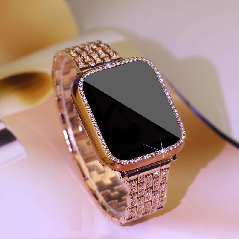 Strap+Case Luxury flash square shape wet cement Watch strap And Bling Diaond Case i Watch strap series 7 se 6 5 4 3 2 1 size 41mm 45mm 38mm 40mm 42mm 44mm