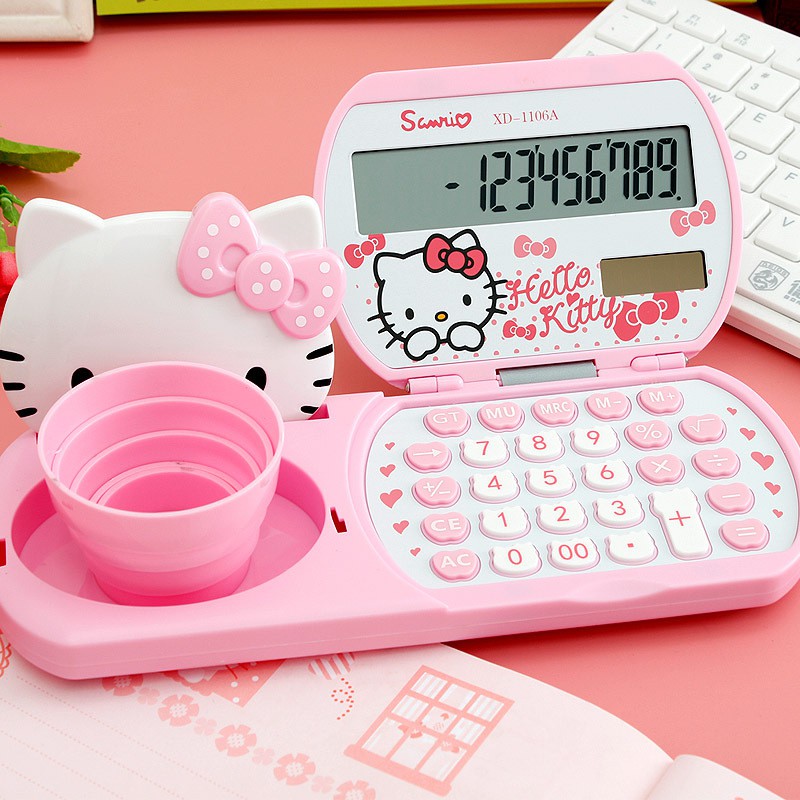 Hello Kitty Calculator Creative Cute Flip Cover Mini Calculator With