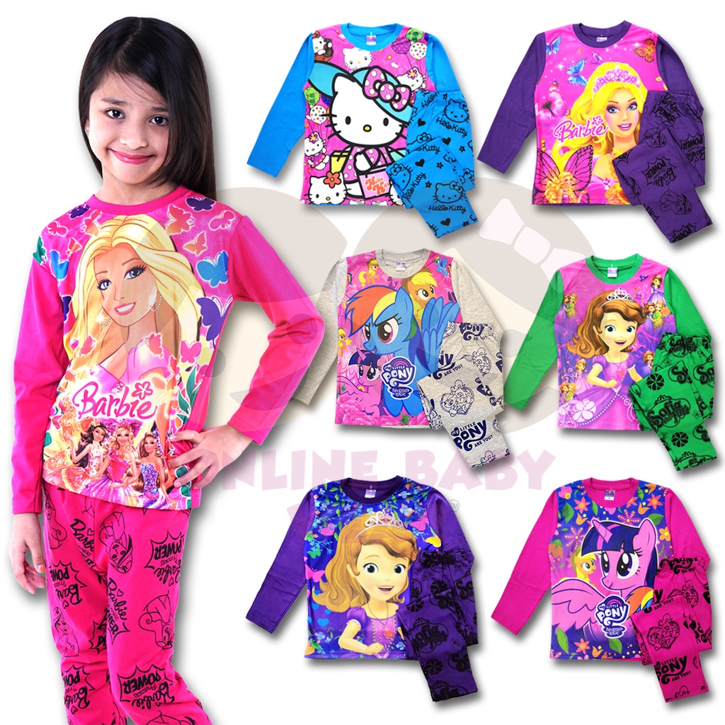 BIG SIZE Girls JERSEY Pajamas HOT SALE - Random Color (7-12Y) Long Sleeve Pyjamas Baju Tidur budak Perempuan panjang