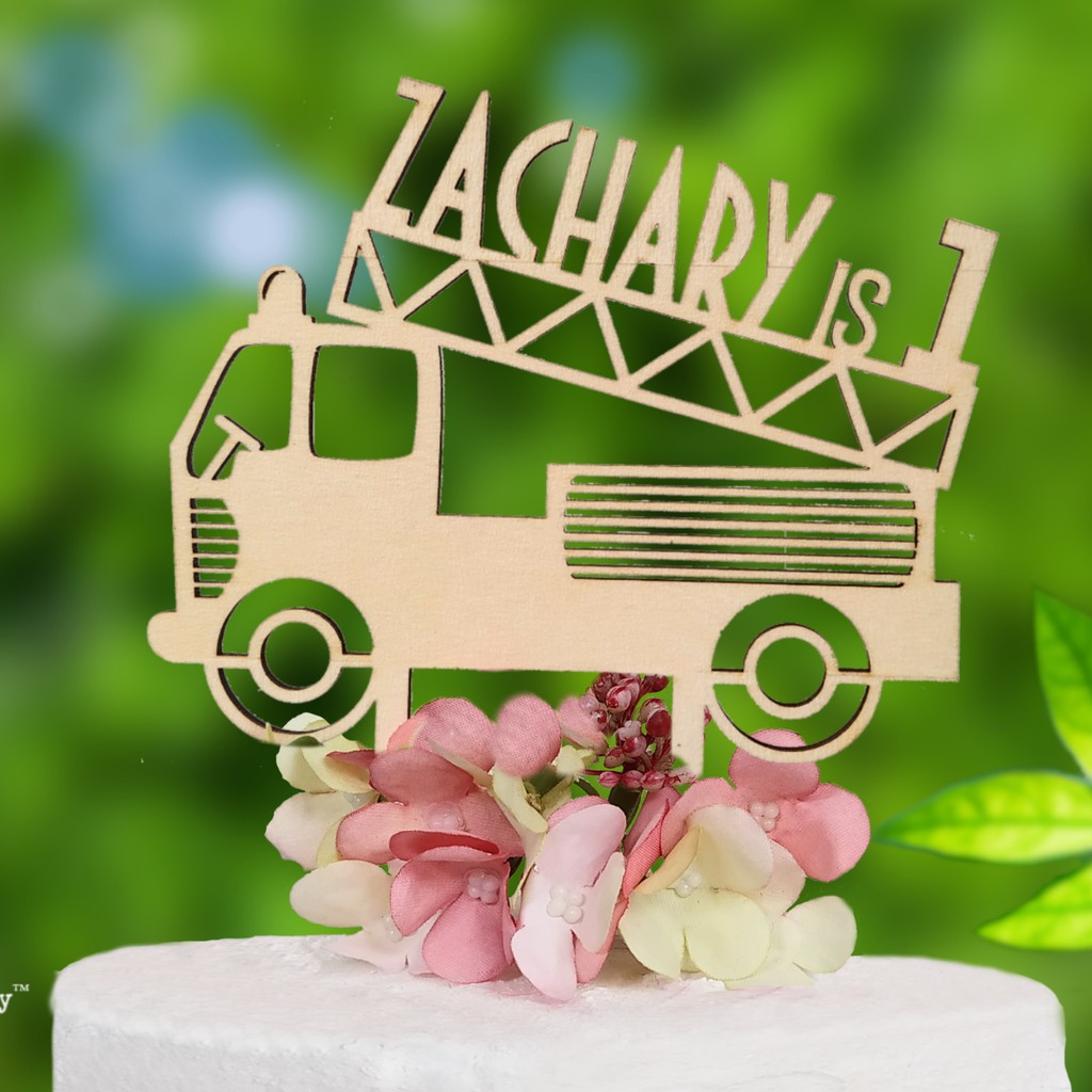 Customized Wooden Fire Engine Cake Topper Cake Topper For Birthday 