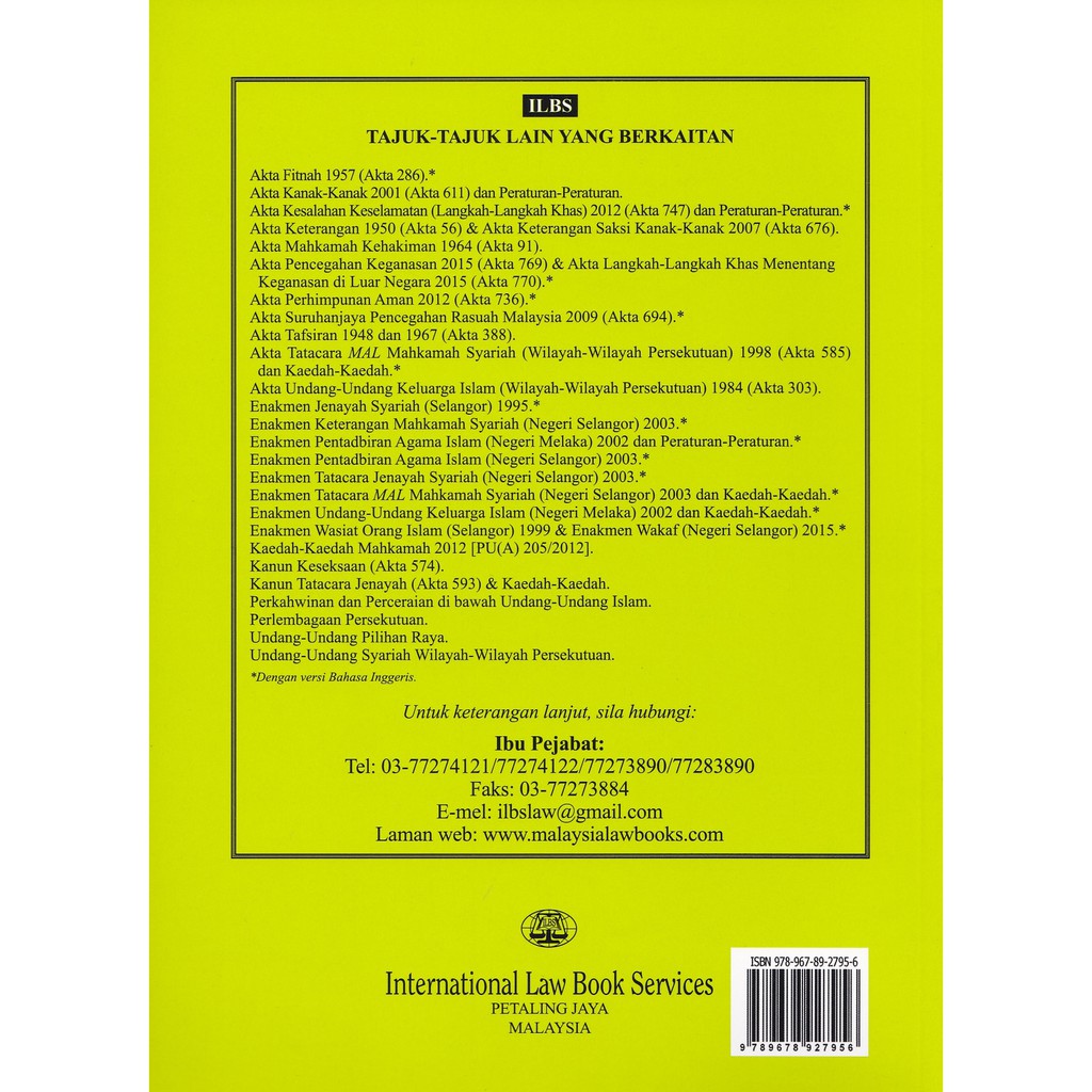 Enakmen Undang-Undang Keluarga Islam (Negeri Selangor) 2003 Dan  Kaedah-Kaedah [Hingga 1hb November 2019]