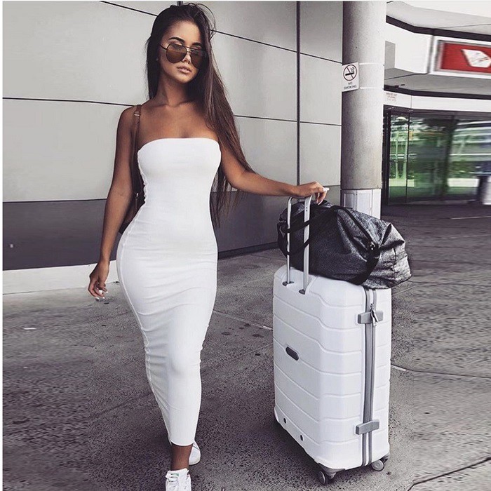 Women S Basic Sleeveless Tube Top Sexy Strapless Bodycon Midi Club