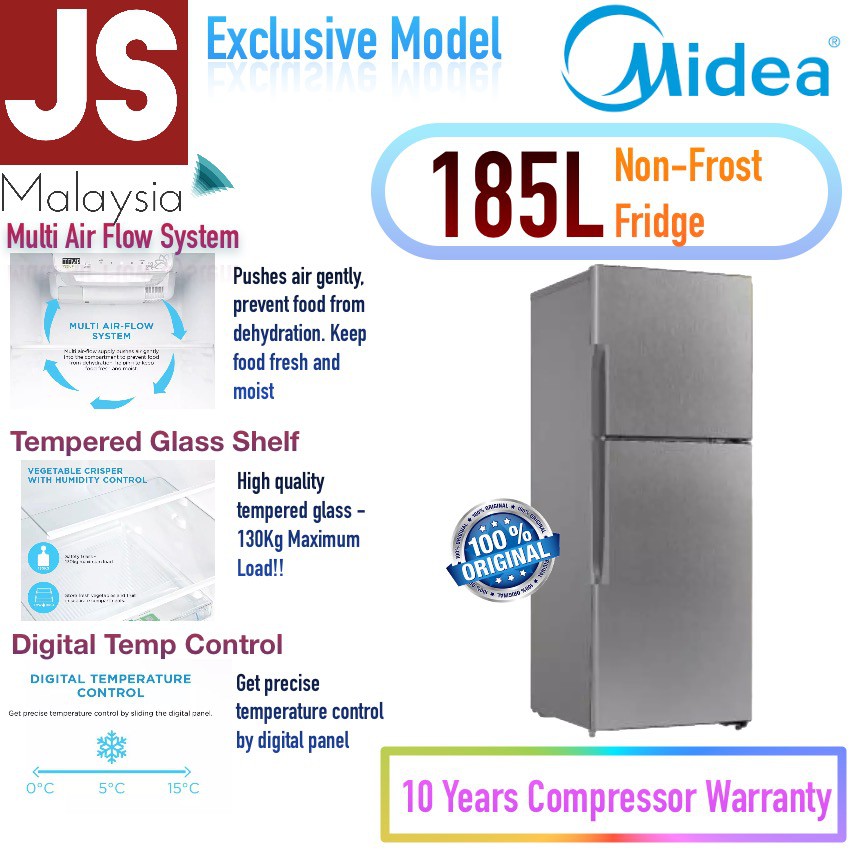 [New Model] Midea Fridge MD222V 2 Door Non Frost Design 3 Star Power